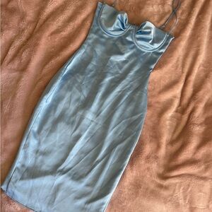 House of CB Powder Blue Satin Midi Slip Dress